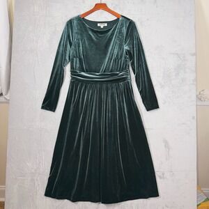 Boden Lois Velvet Midi Dress | Dark Green | UK Size 10 | Fit & Flair Elegant